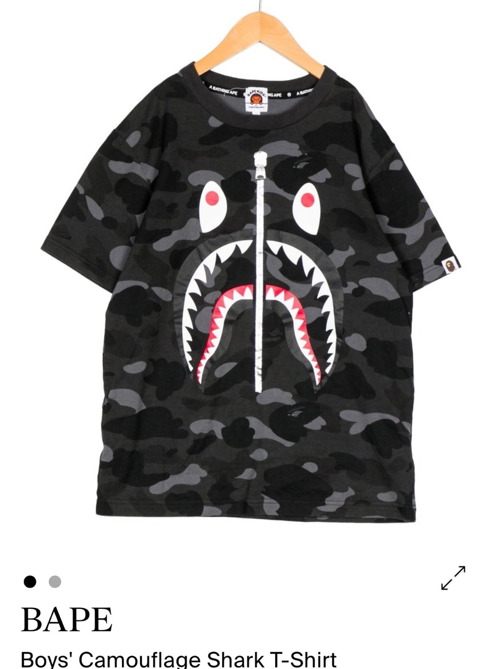 Bape Black & Gray Camo Shark Tee with Red Accents
